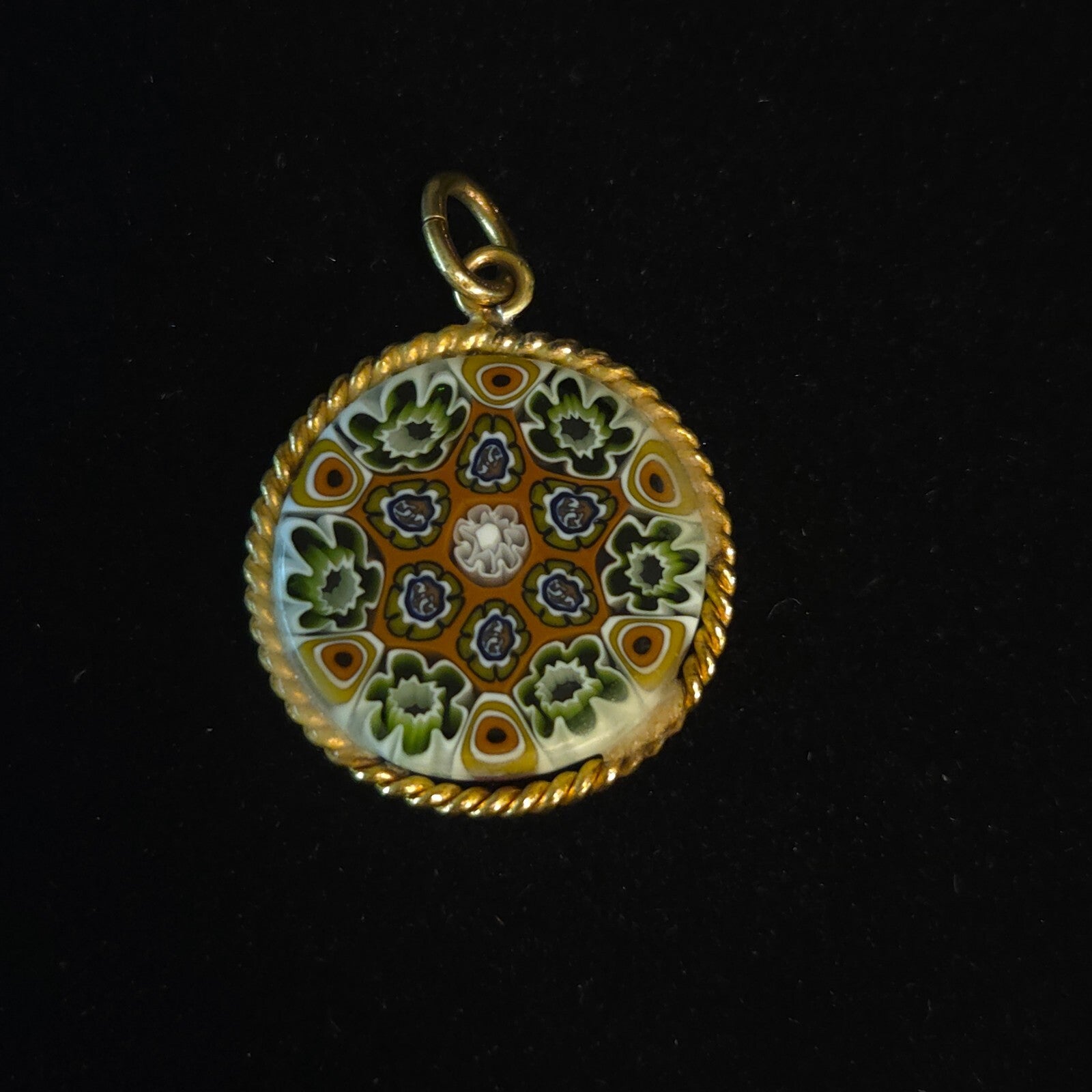 Vintage Gold-plated Italian Millefiori Art Glass Pendant
