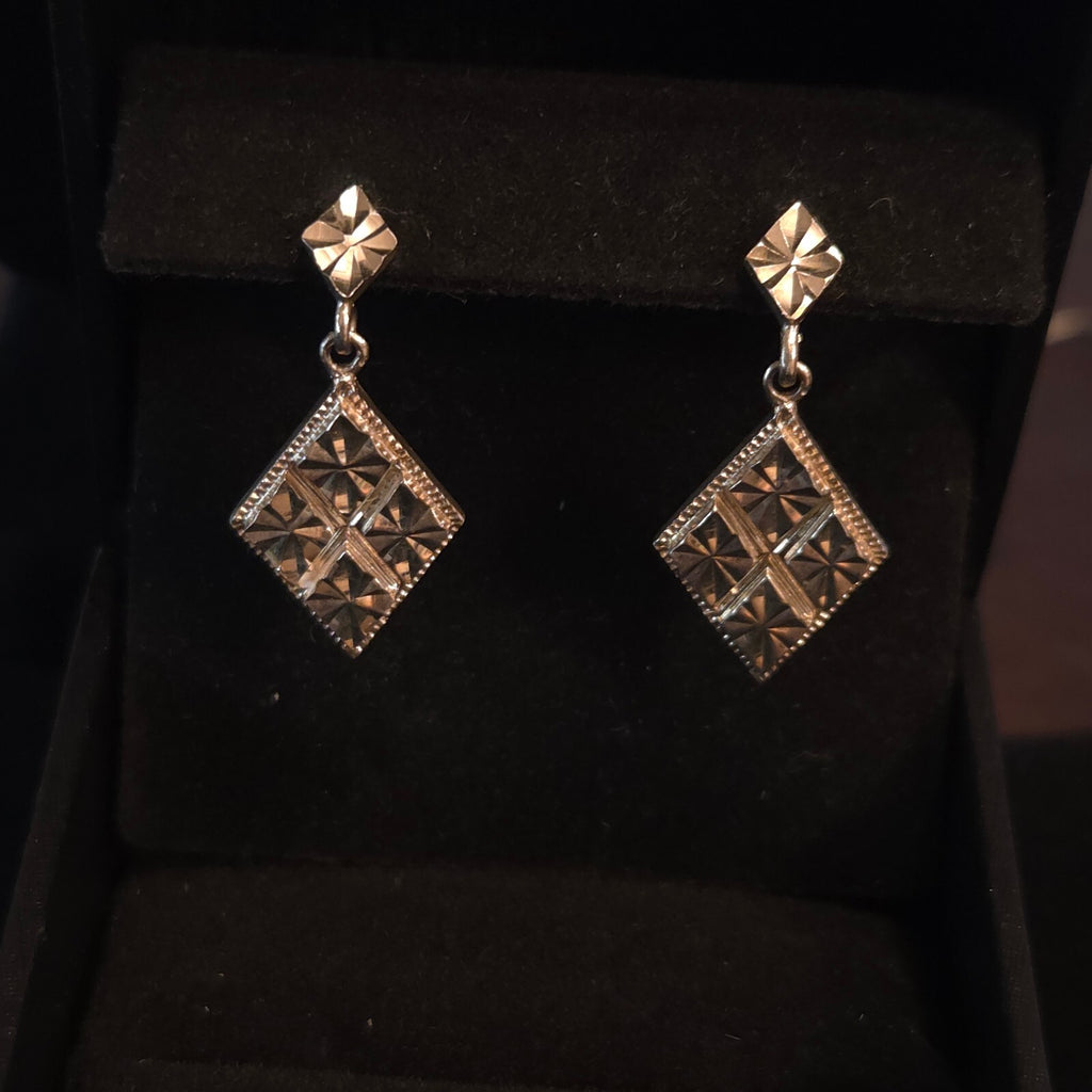 Vintage Sterling Silver Diamond Shape Dangle Earrings