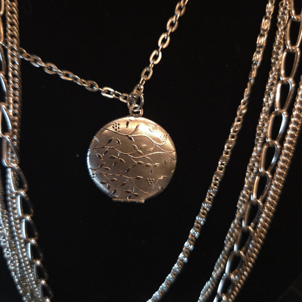 Silver-Tone 5 Strand Locket Necklace