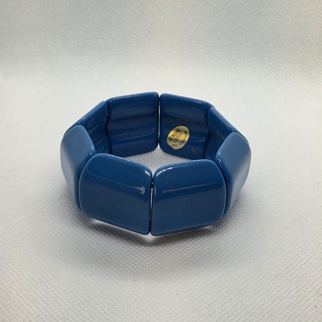 Vintage Glossy Blue Genuine Lucite Stretch Bracelet with Tag