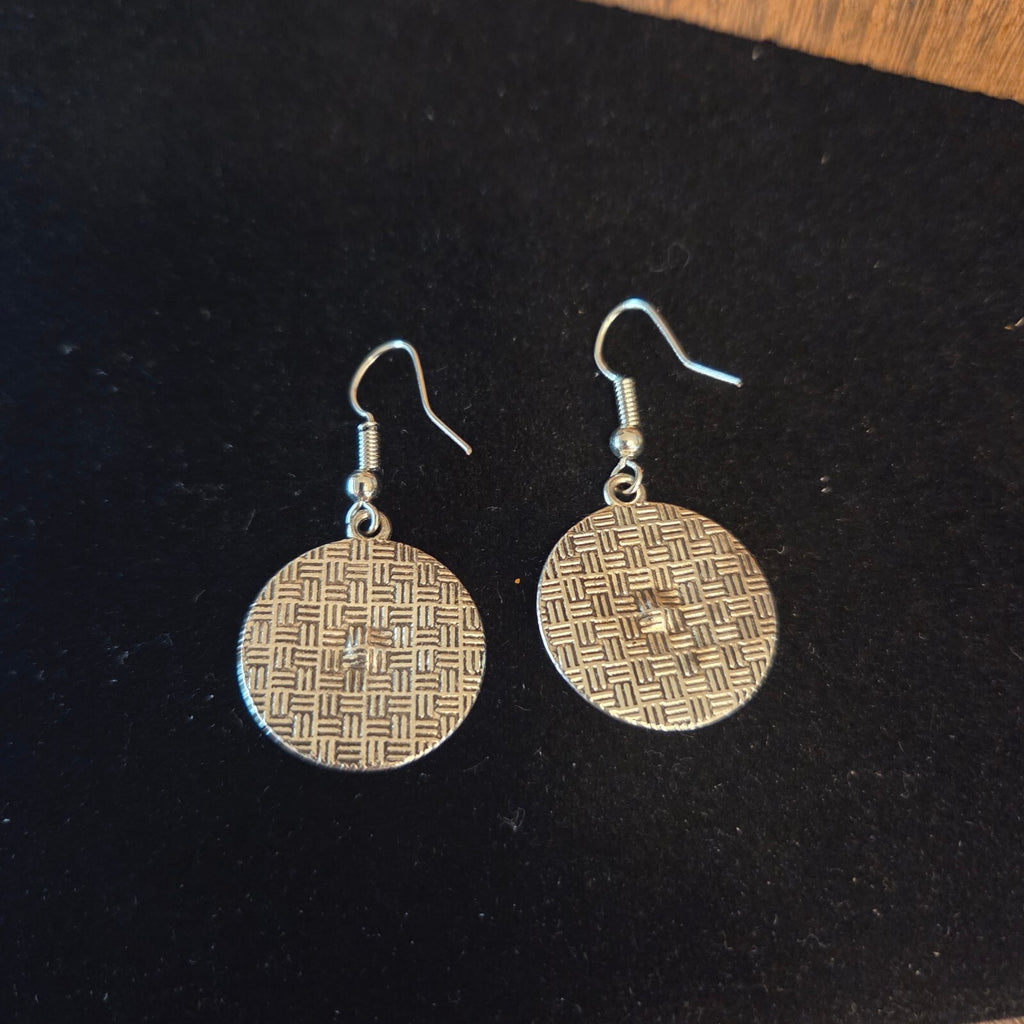 Silver-Tone Dangle Earrings with Small Turquoise Center