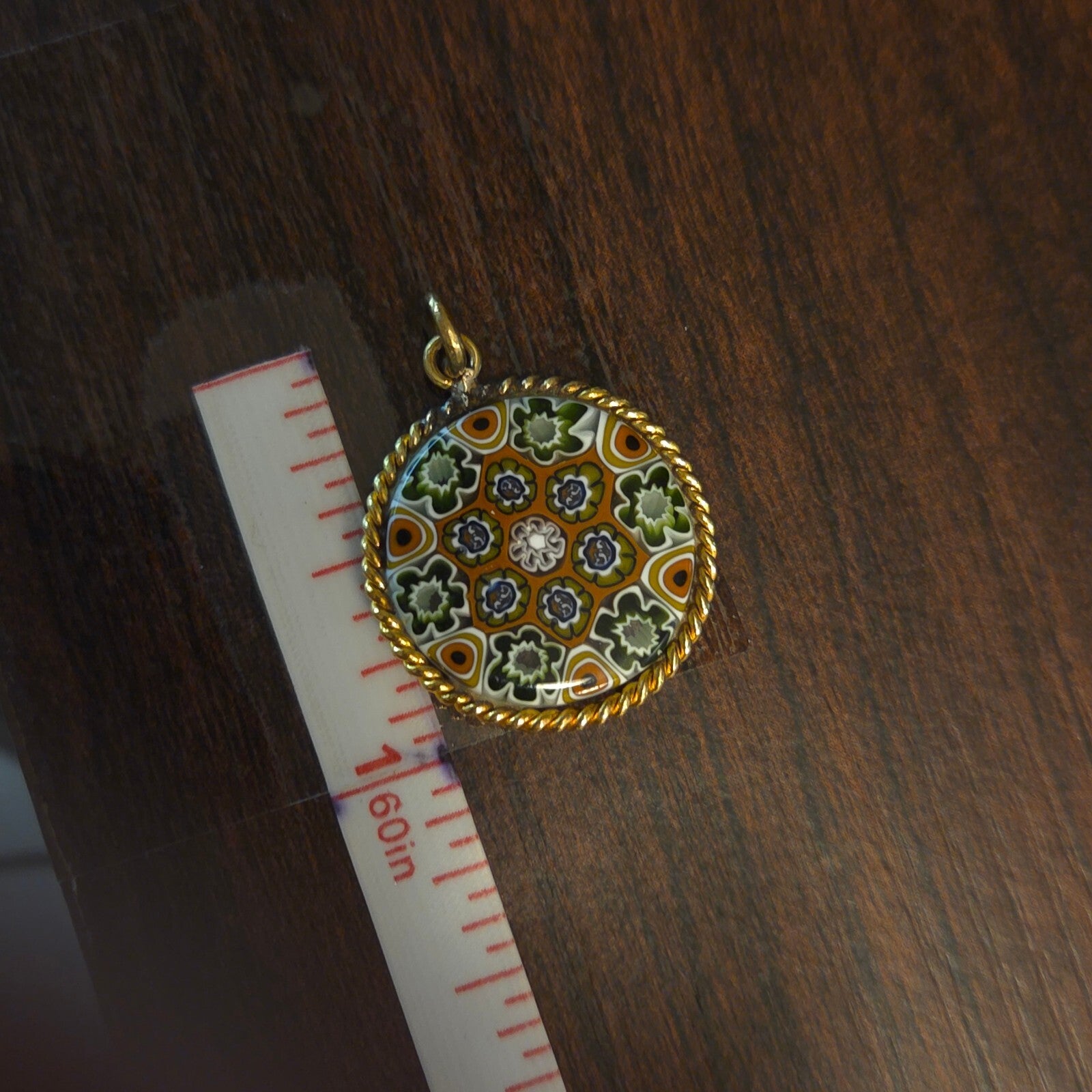 Vintage Gold-plated Italian Millefiori Art Glass Pendant