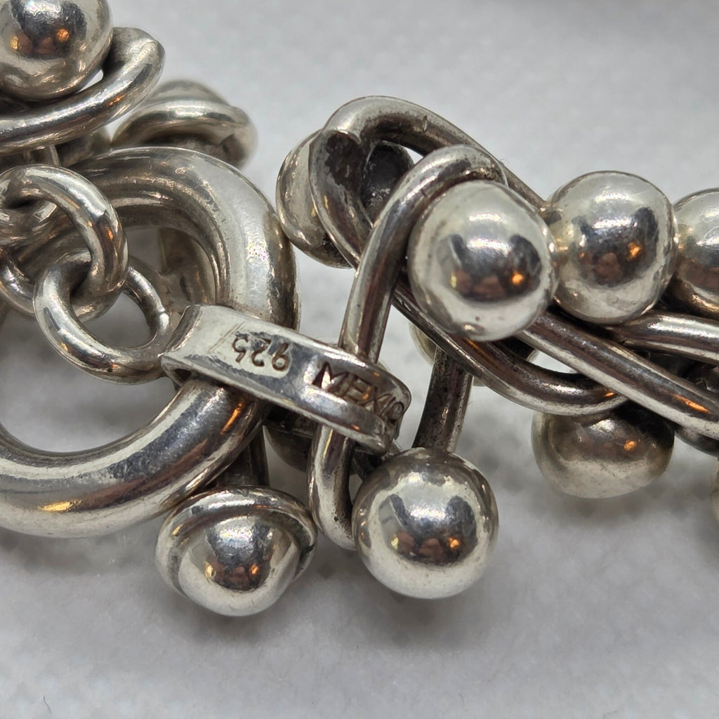 VINTAGE 8 1/2" Heavy Sterling Silver Barbell DNA Bracelet - Spratling Style