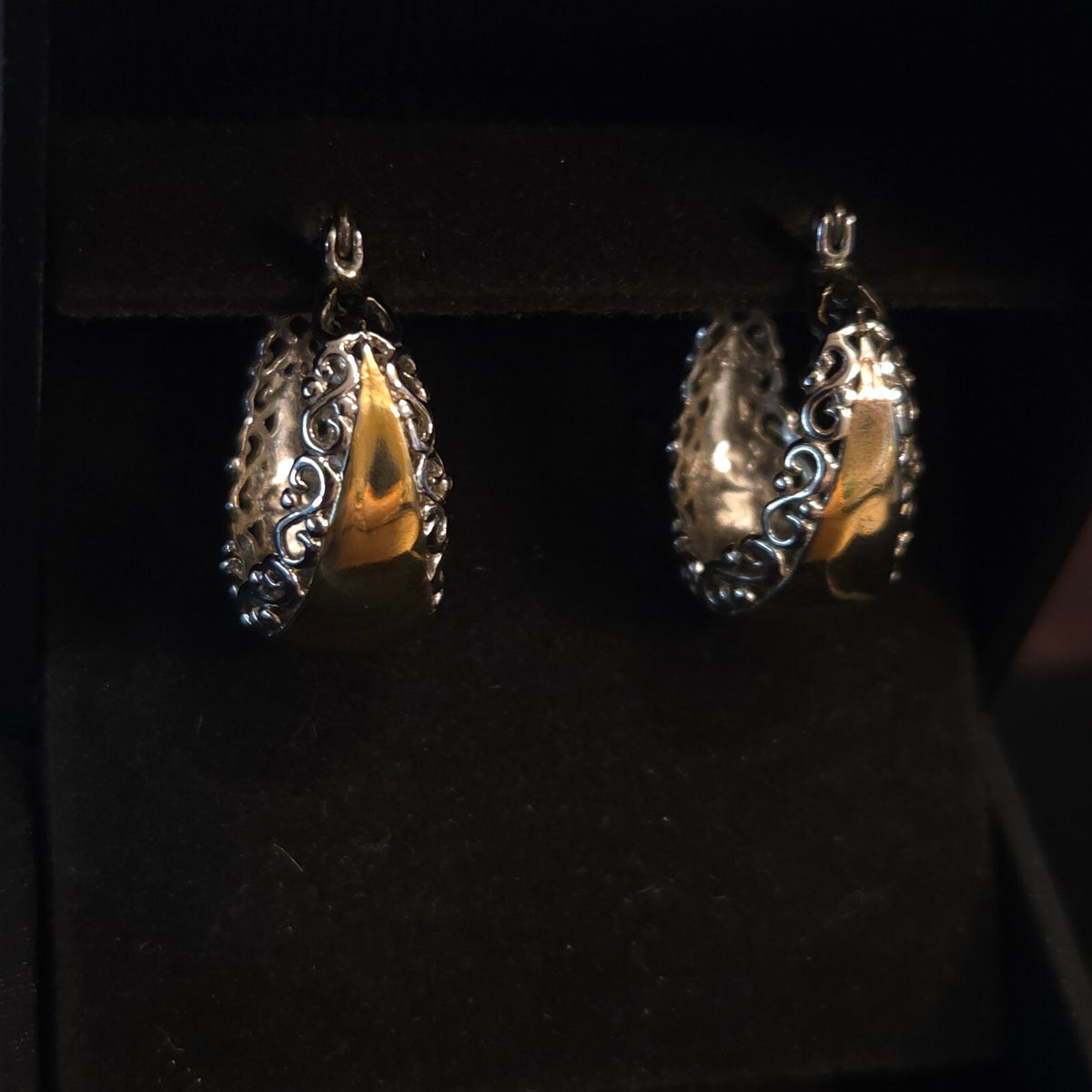 Vintage 925 Sterling Silver Filigree Cutout Hoop Earrings
