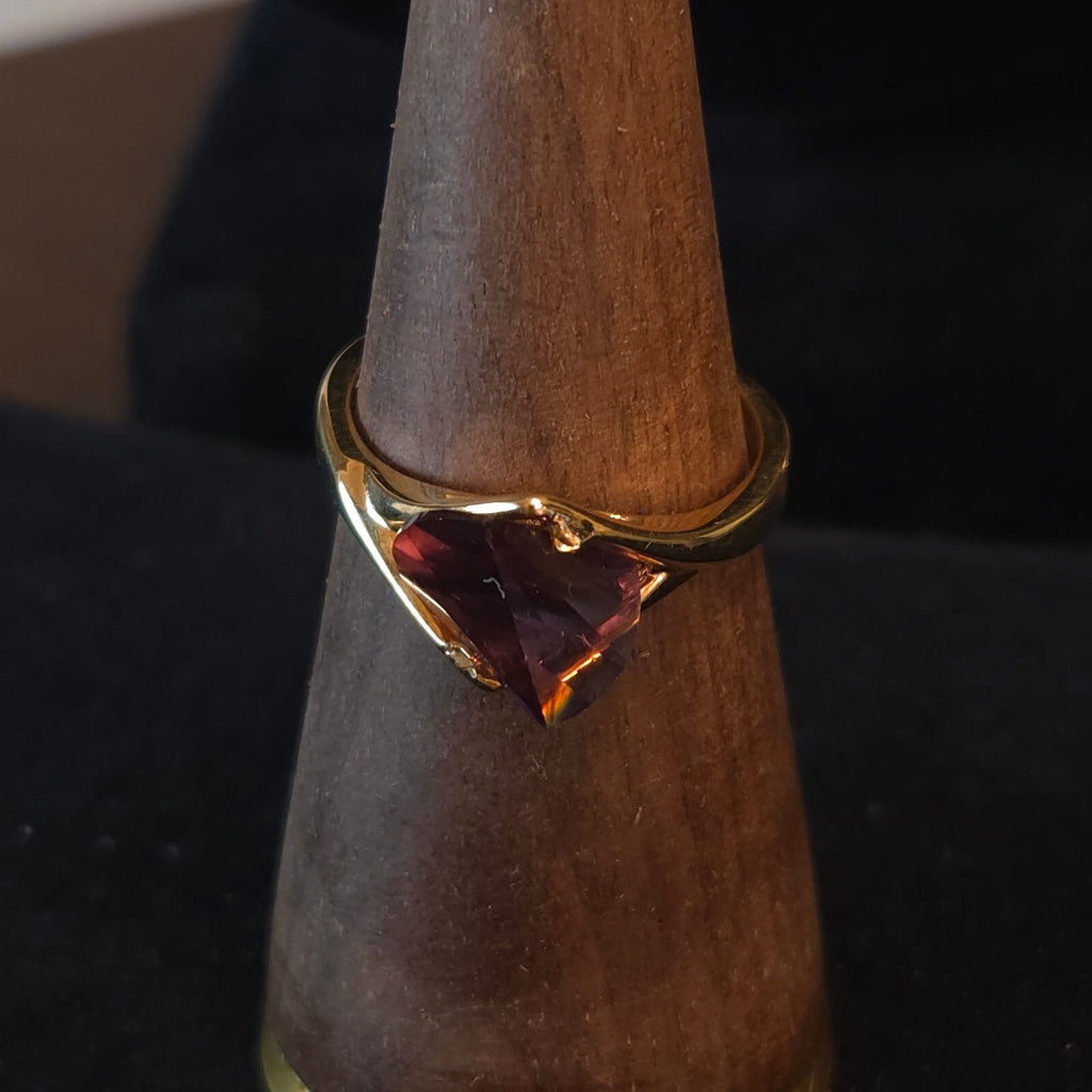 Vintage Amethyst Glass 18K Gold Electroplated Ring Size 10