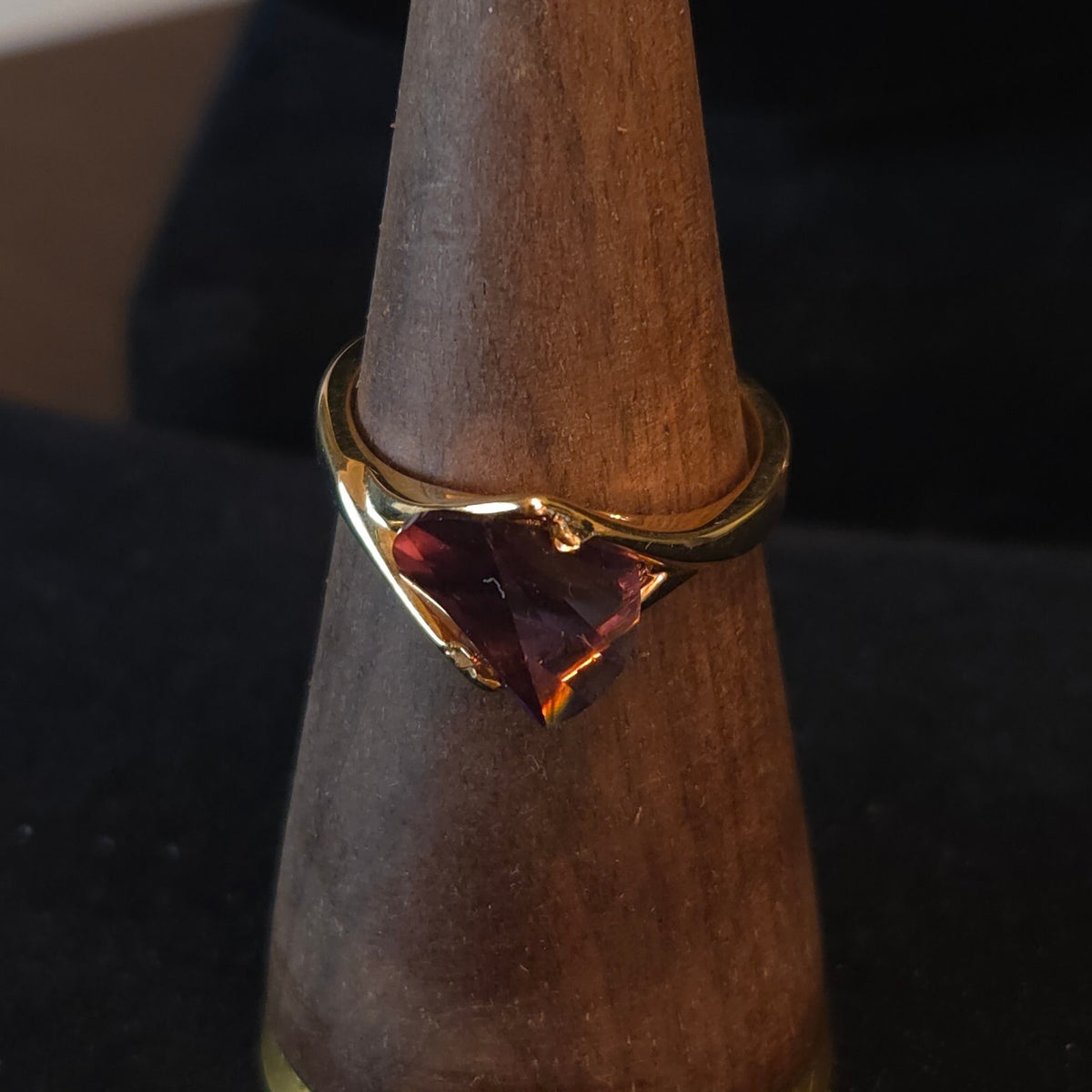 Vintage Amethyst Glass 18K Gold Electroplated Ring Size 10