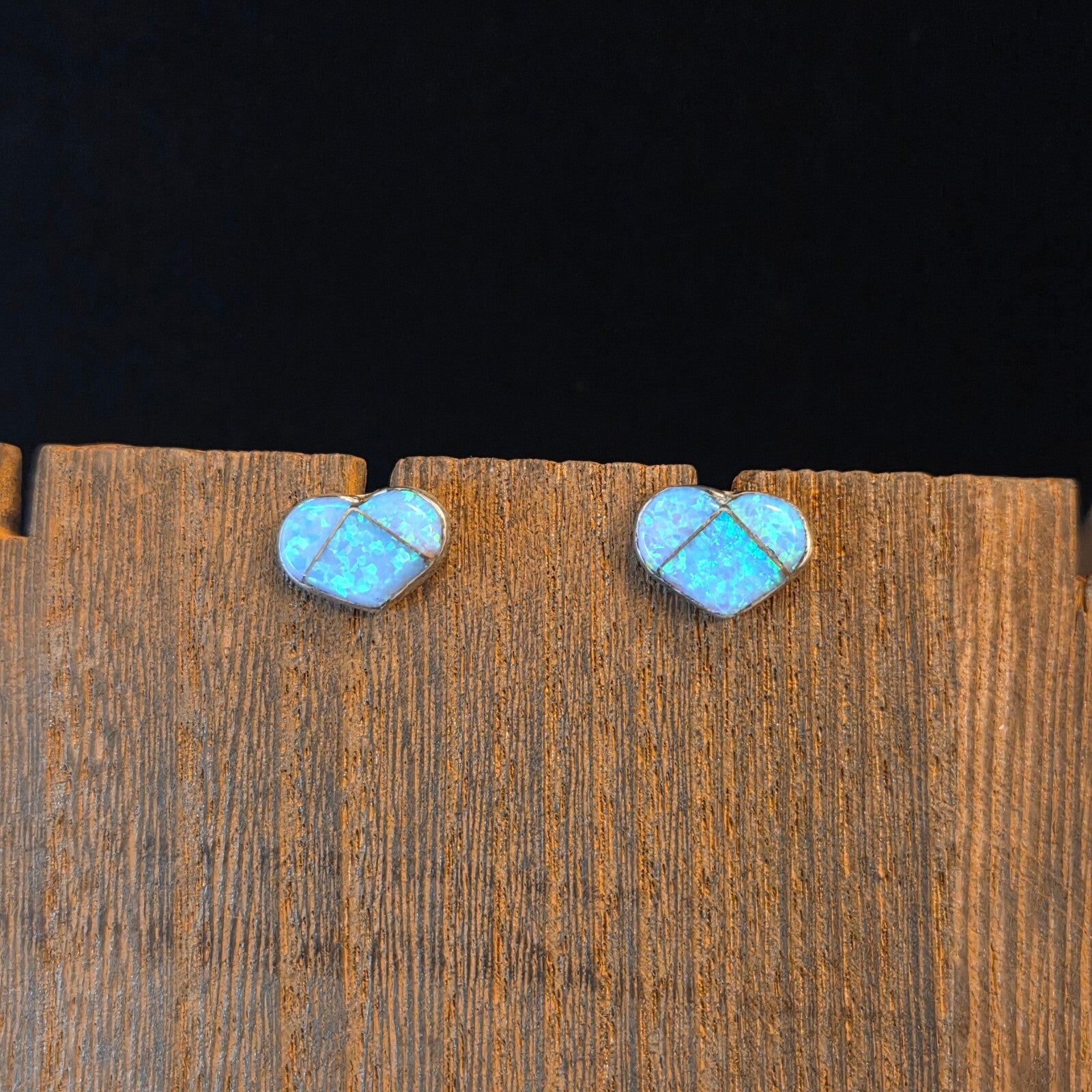 Sterling Silver Blue/Green Fire Opal Heart Post Earrings