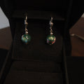 Vintage Sterling Silver Dark Green Cloisonné Drop Earrings