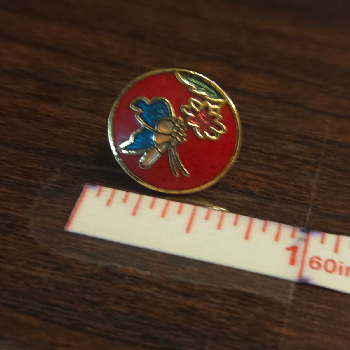 Vintage Round Red Cloisonné Enamel Stud Earrings