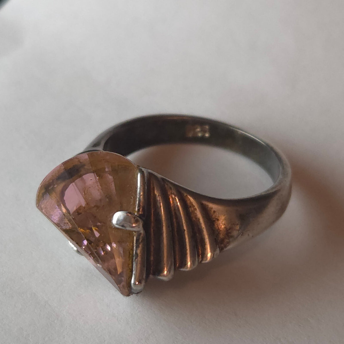 Vintage Size 6 Sterling Silver Pink Tourmaline Unique Ring
