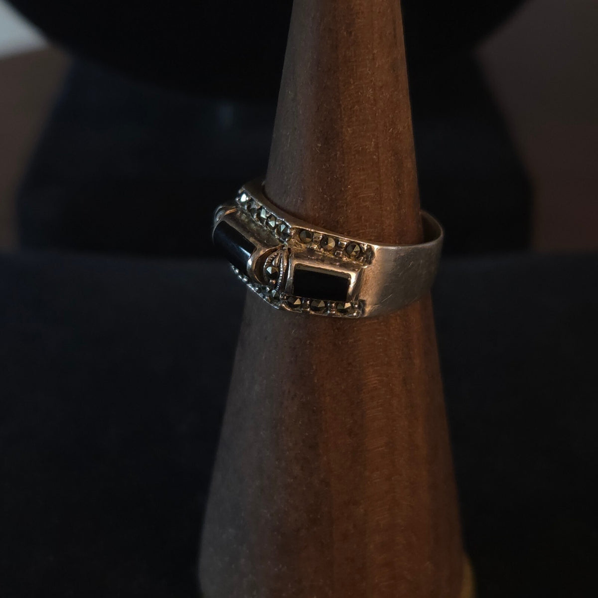 Vintage Size 7 Sterling Silver Rectangular Black Onyx Ring