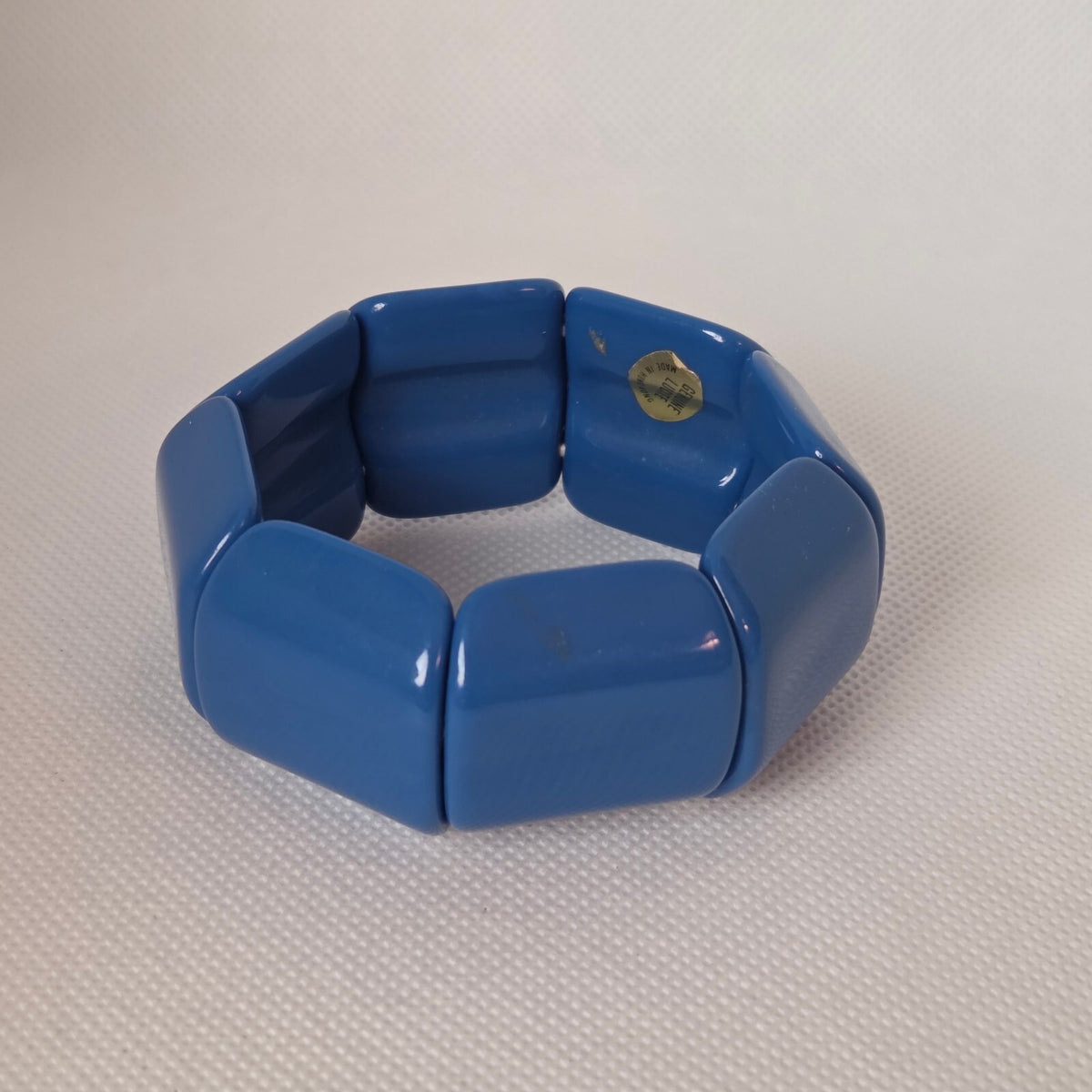 Vintage Glossy Blue Genuine Lucite Stretch Bracelet with Tag
