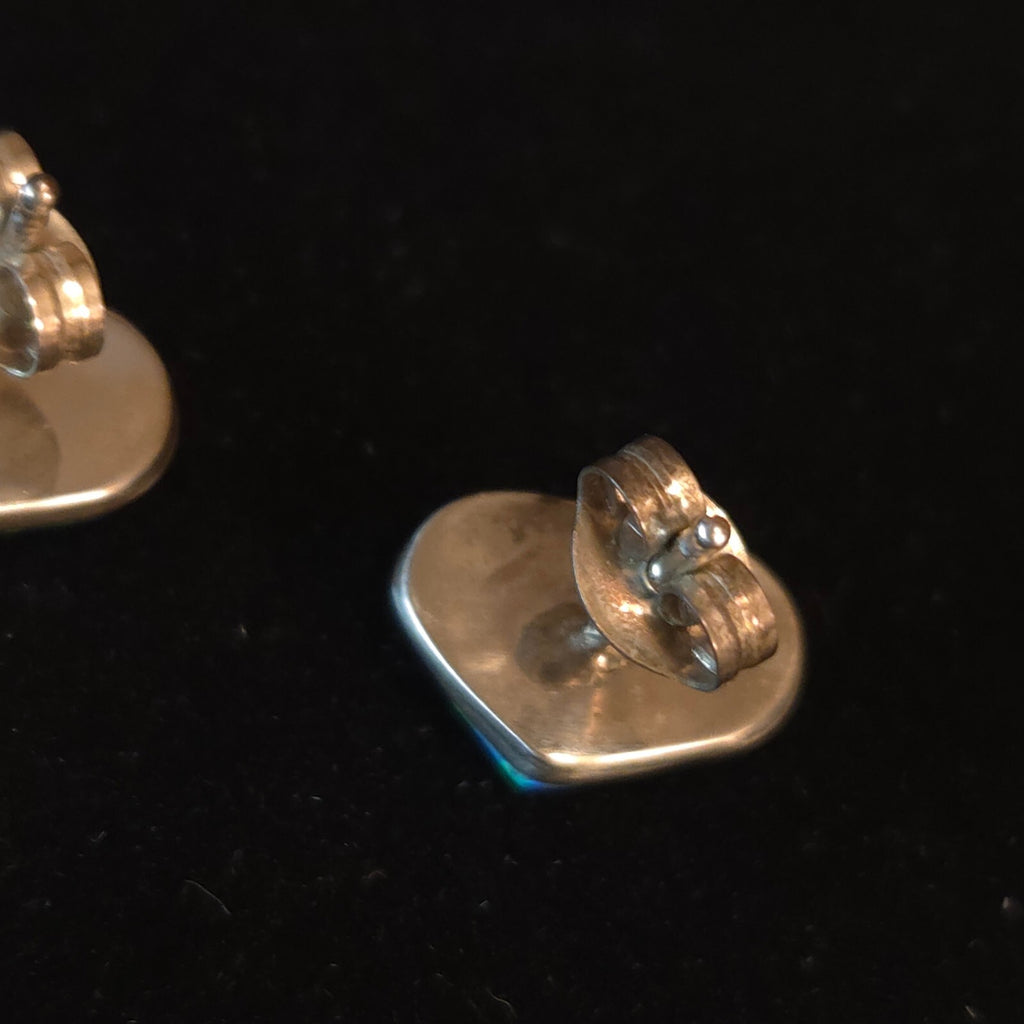 Sterling Silver Blue/Green Fire Opal Heart Post Earrings