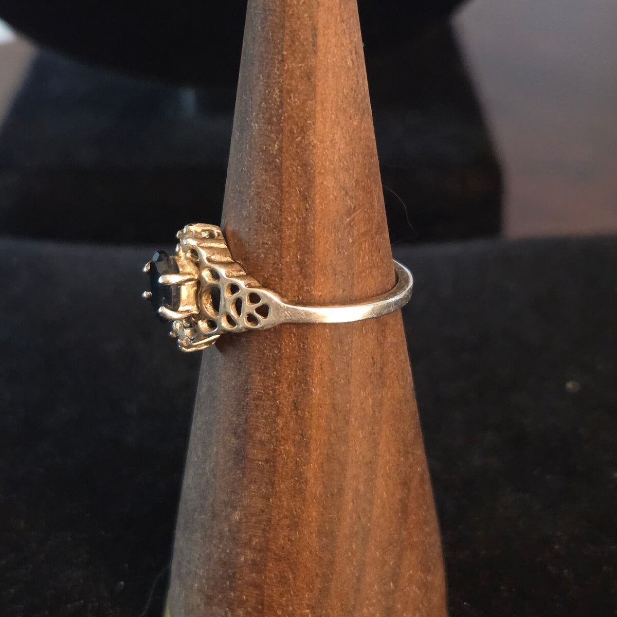 Vintage Size 8 Sterling Silver with Black Oval Sapphire Ring