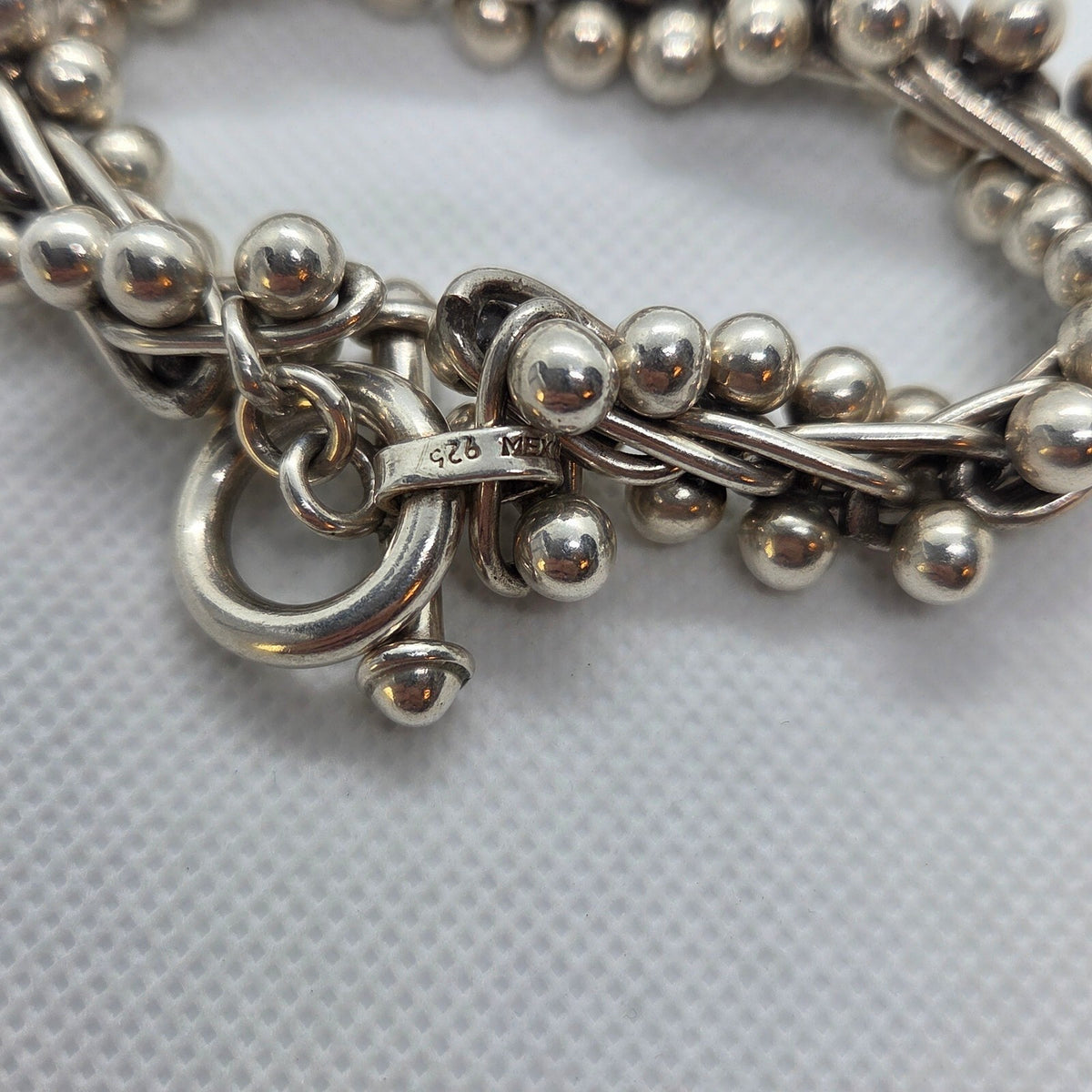 VINTAGE 8 1/2" Heavy Sterling Silver Barbell DNA Bracelet - Spratling Style
