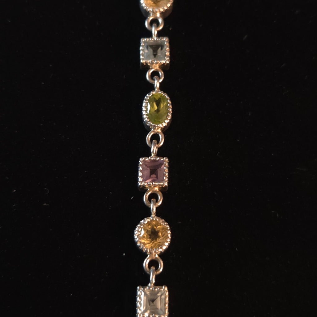 Vintage 7 1/4" Sterling Silver Multi-Gemstone Link Bracelet