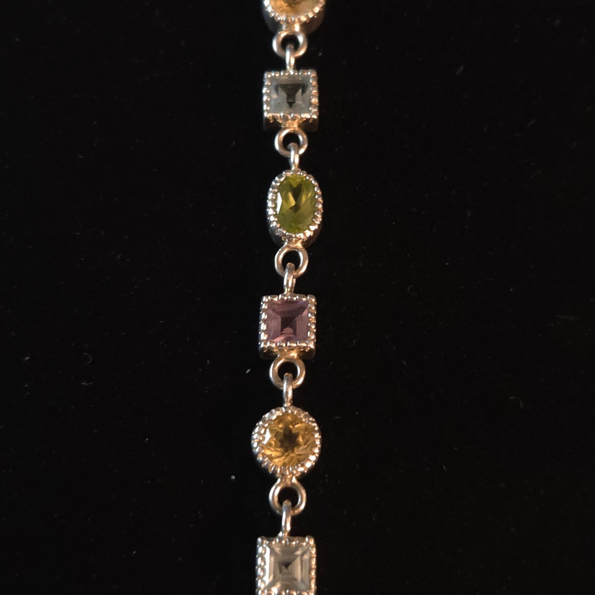 Vintage 7 1/4" Sterling Silver Multi-Gemstone Link Bracelet