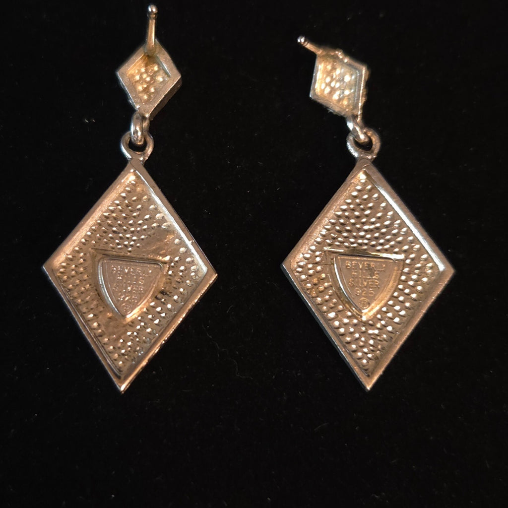 Vintage Sterling Silver Diamond Shape Dangle Earrings