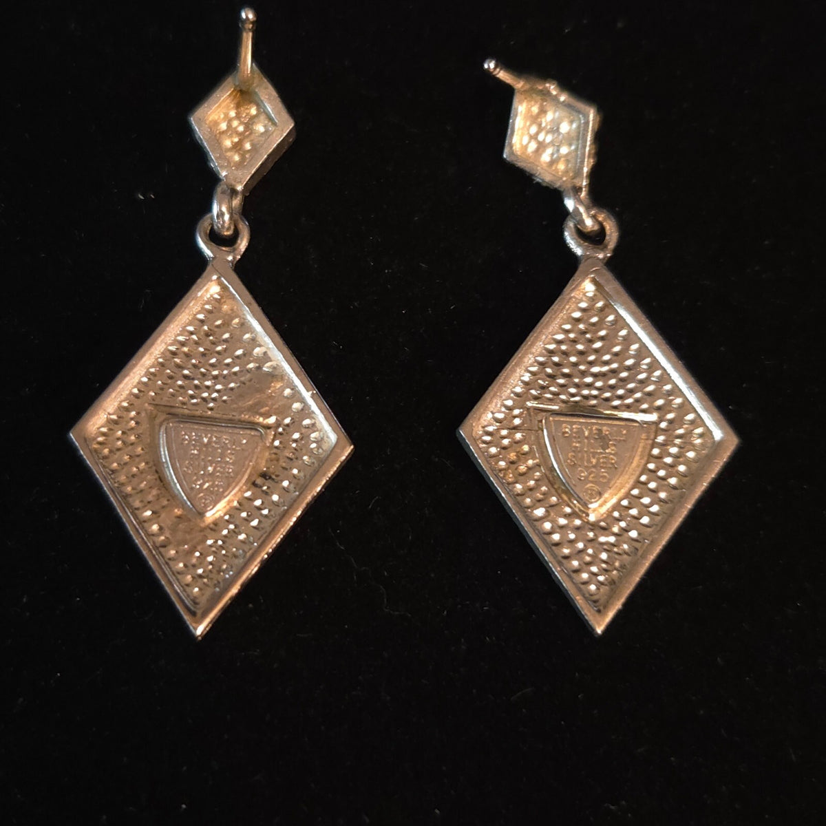 Vintage Sterling Silver Diamond Shape Dangle Earrings