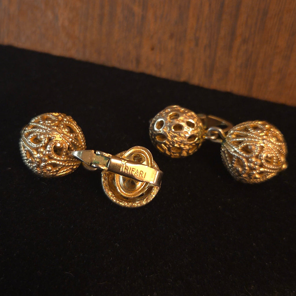 Crown Trafari Filigree Bead Drop Clipon Earrings