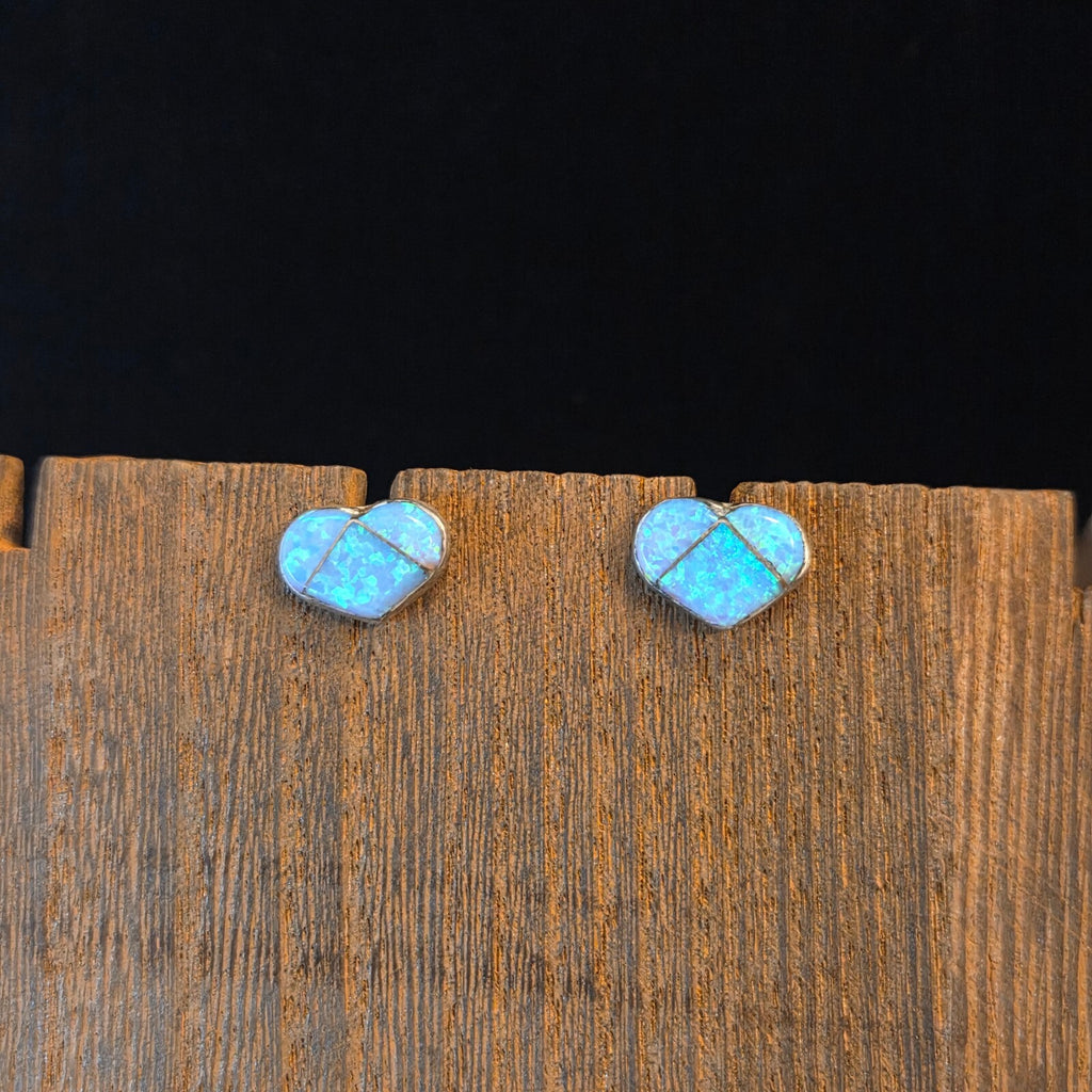 Sterling Silver Blue/Green Fire Opal Heart Post Earrings