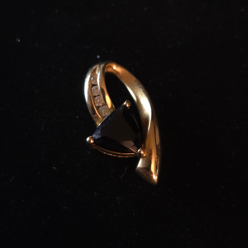 Vintage 14K Trillion-cut Black Onyx & Diamond Pendant