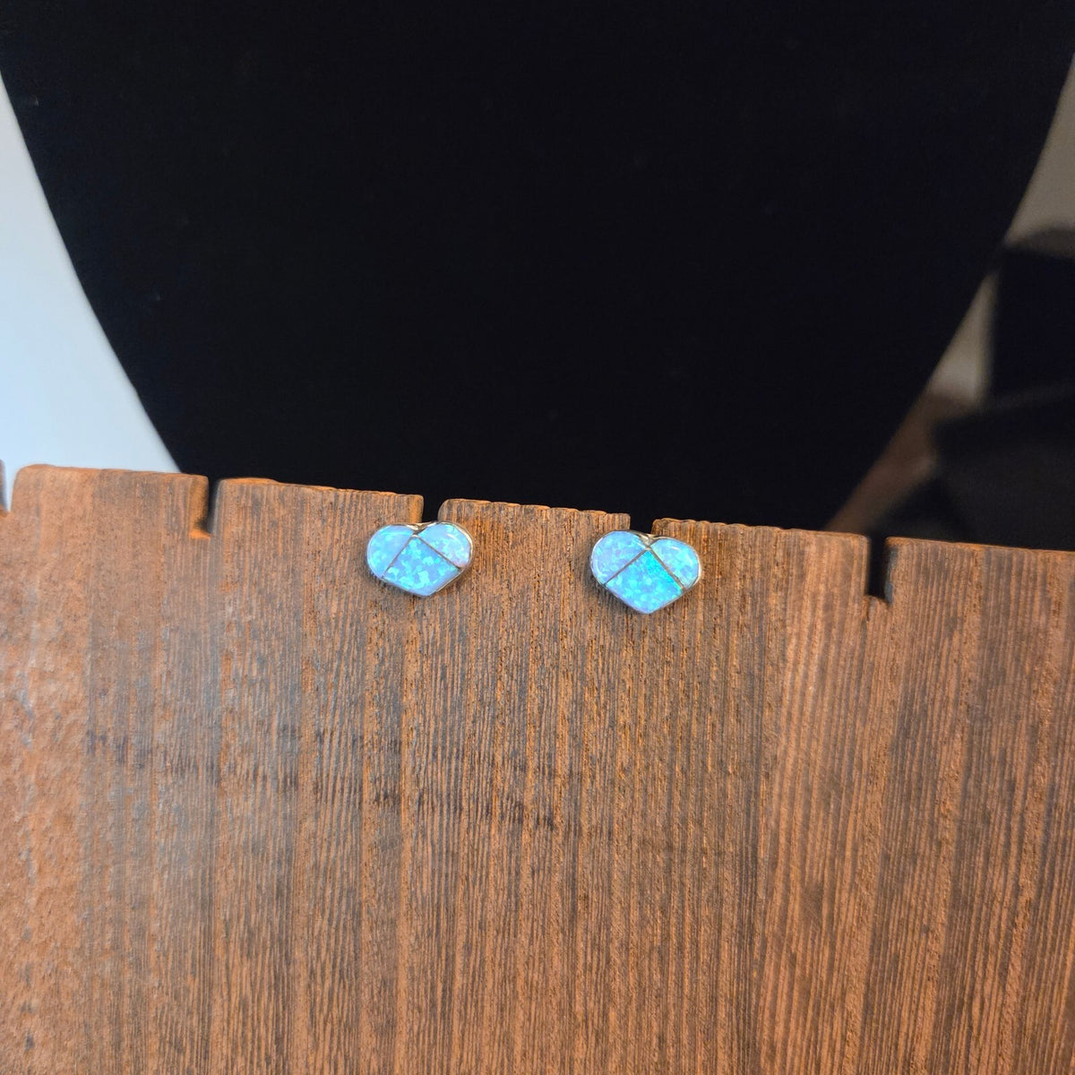 Sterling Silver Blue/Green Fire Opal Heart Post Earrings