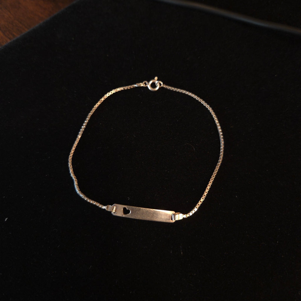 Vintage Sterling Silver 9" Ankle ID Heart Box Chain Bracelet