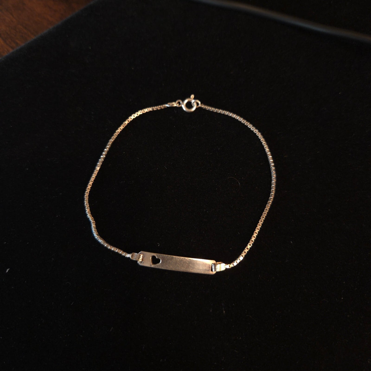Vintage Sterling Silver 9" Ankle ID Heart Box Chain Bracelet