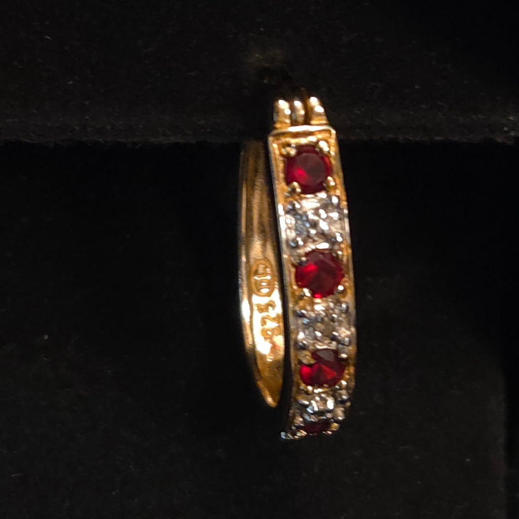 Gold over Sterling Silver Red CZ Earrings