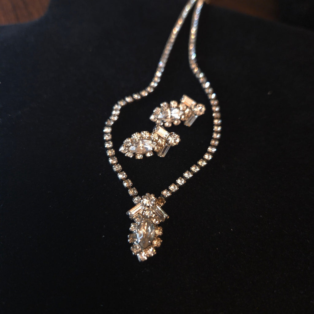 Vintage Rhinestone Necklace and Earring Set
