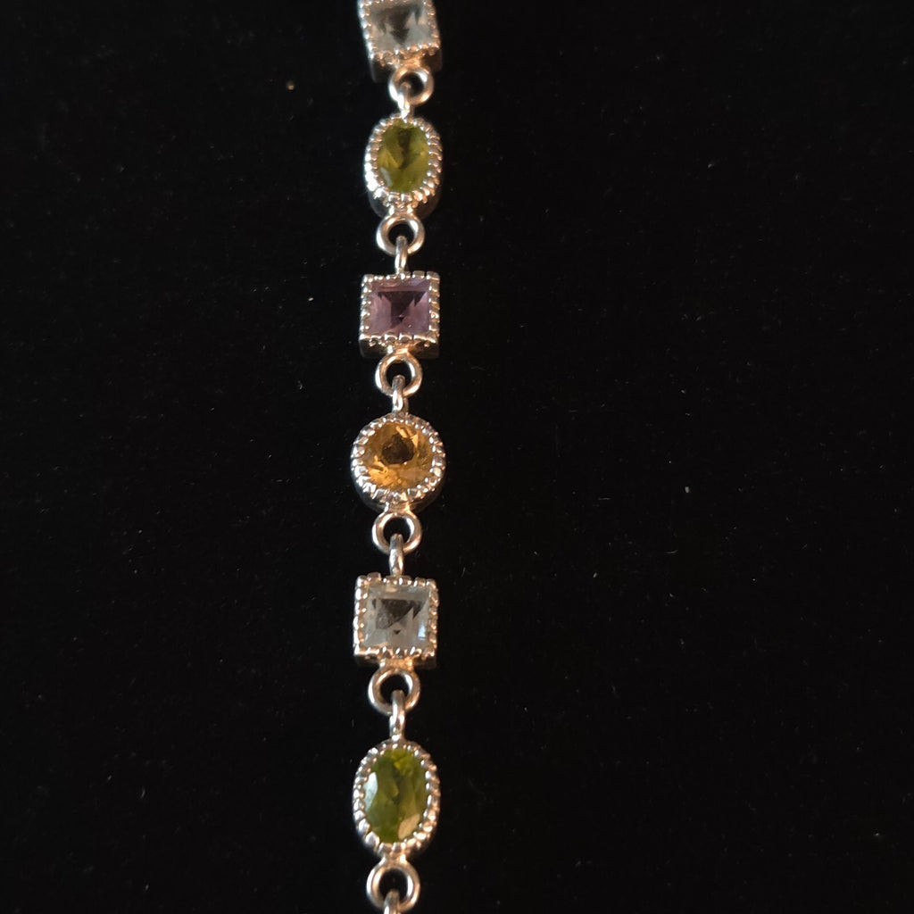 Vintage 7 1/4" Sterling Silver Multi-Gemstone Link Bracelet