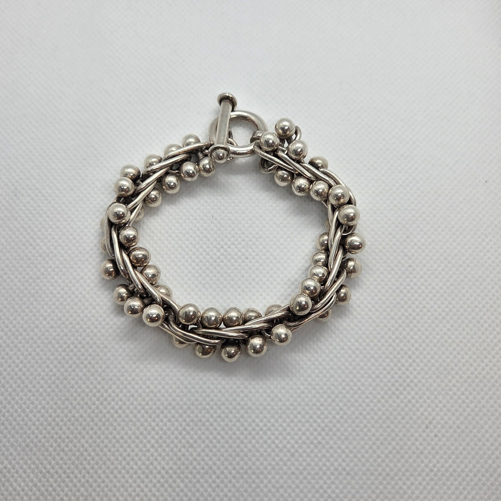VINTAGE 8 1/2" Heavy Sterling Silver Barbell DNA Bracelet - Spratling Style