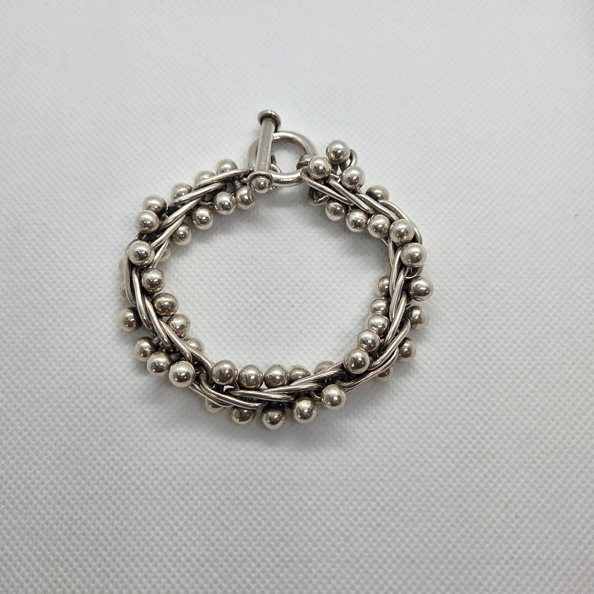 VINTAGE 8 1/2" Heavy Sterling Silver Barbell DNA Bracelet - Spratling Style