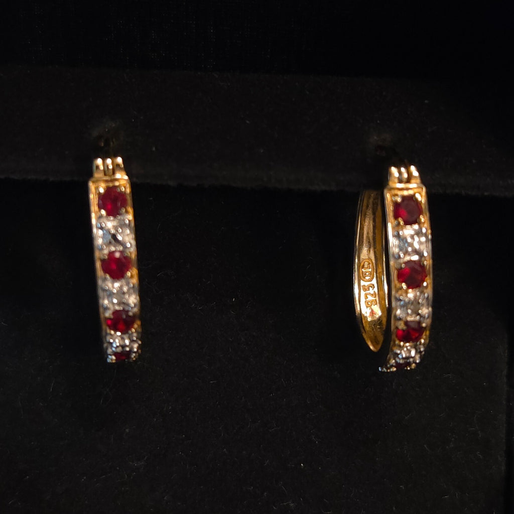 Gold over Sterling Silver Red CZ Earrings