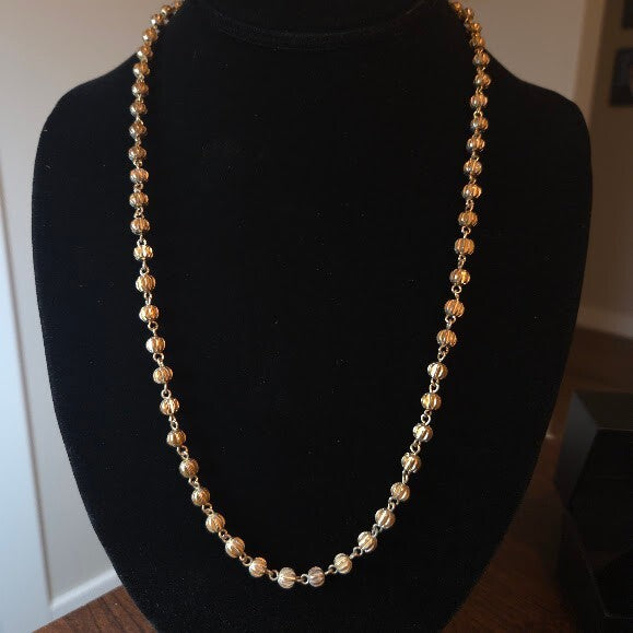 Vintage Gold-tone Fluted Bead Chain Necklace