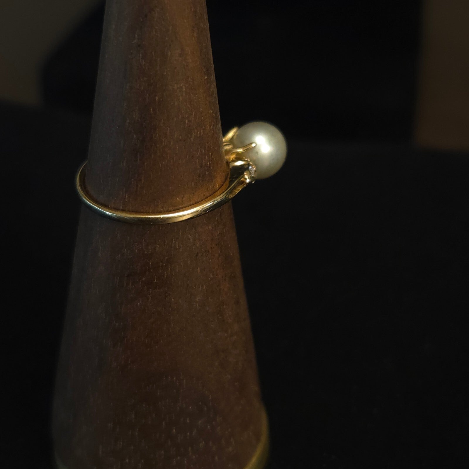 Vintage Size 7 10K Gold 6mm Pearl and CZ Ring