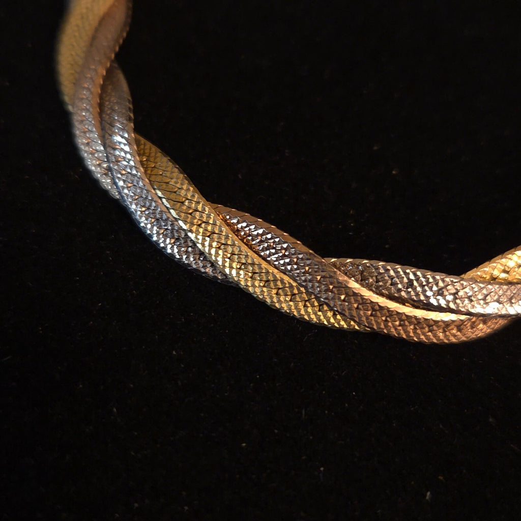 Sterling Silver 7" Tri-Color Braided Bracelet