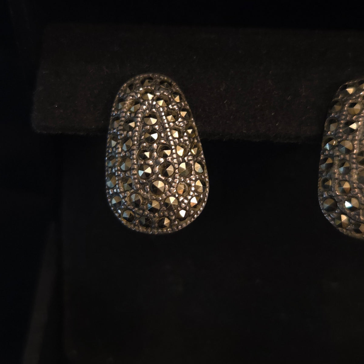 Vintage Art Deco Sterling Silver Teardrop Marcasite Earrings