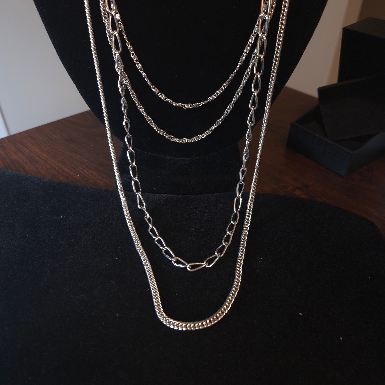 Silver-Tone 5 Strand Locket Necklace