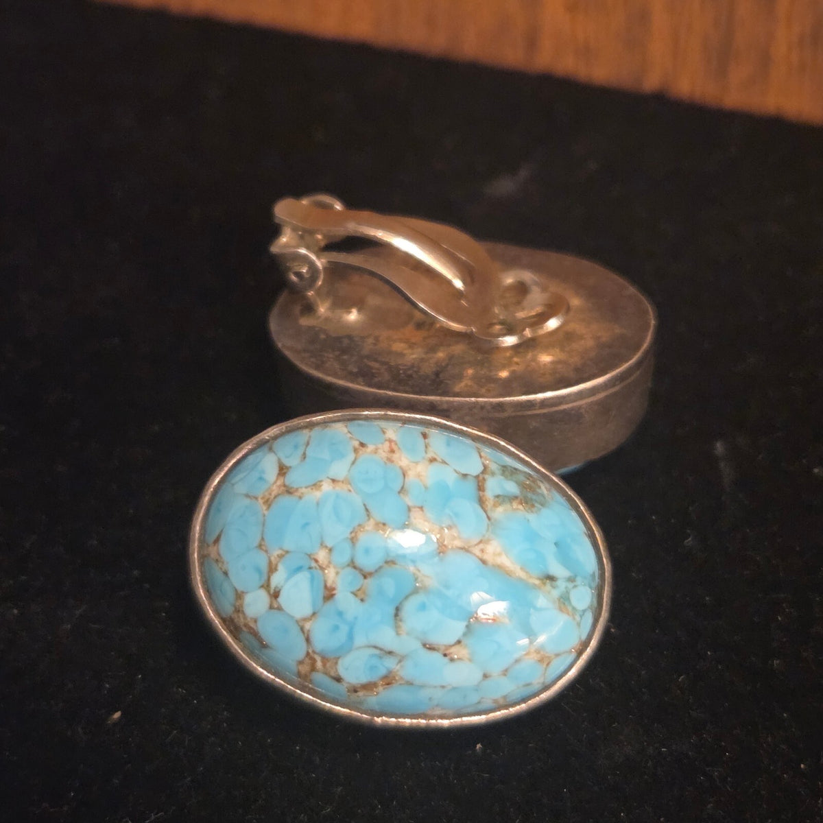 Vintage Sterling Silver Hubble Glass Clip-on Earrings