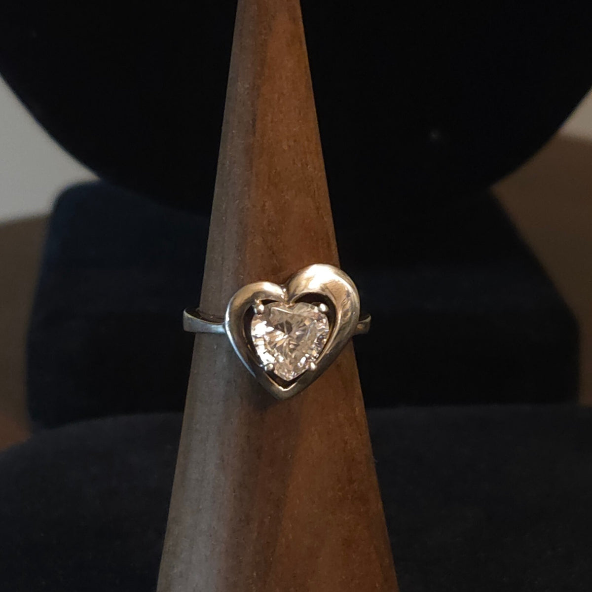 Vintage Size 7 Sterling Silver DQ Diamonique Heart CZ Ring