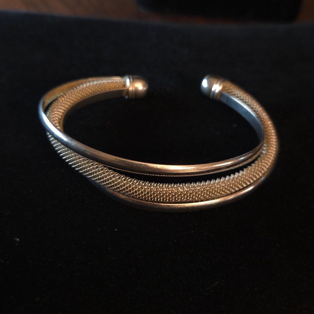 Sterling Silver 7" Mesh Twist Bangle Cuff Bracelet
