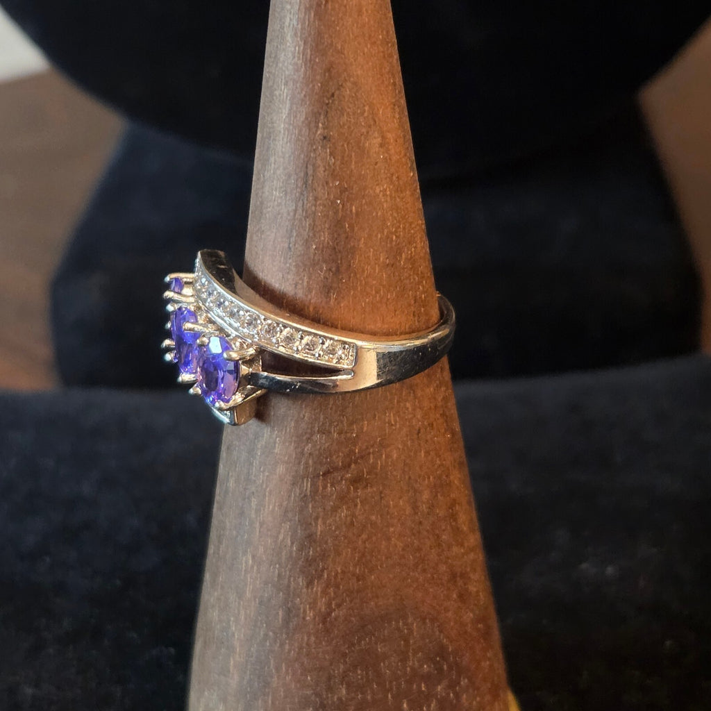 Silver Plated Cocktail Ring with Purple Stones