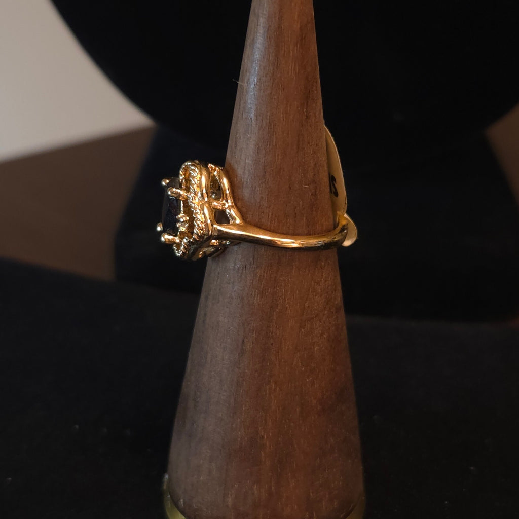 Vintage 24K HGE LIND Black Marquise Clover Size 6 Ring