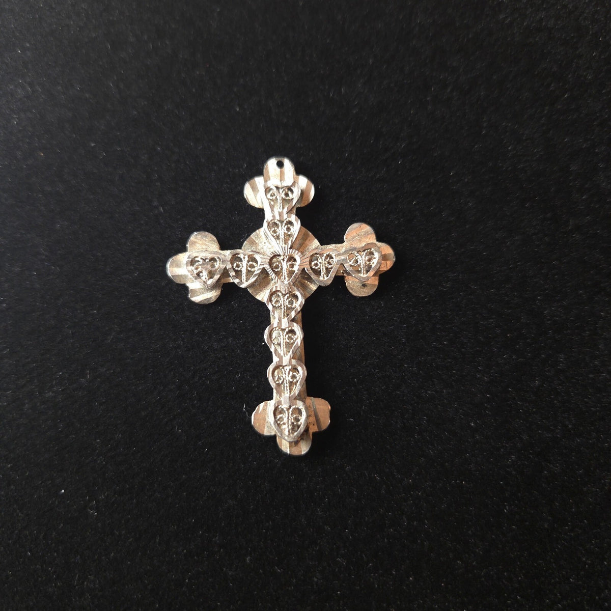 Sterling Silver 1 3/4" Fancy Cross with Filigree Hearts