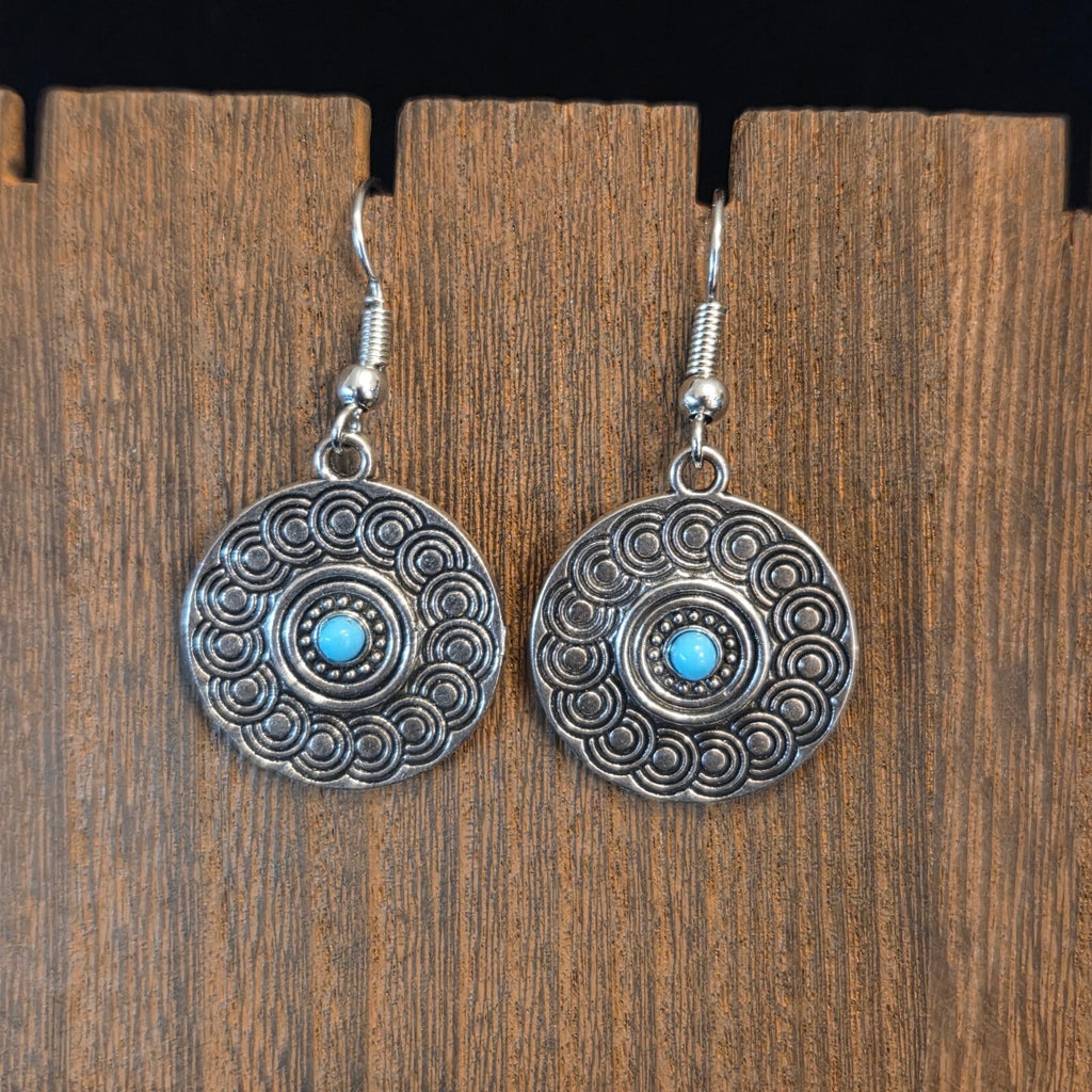Silver-Tone Dangle Earrings with Small Turquoise Center