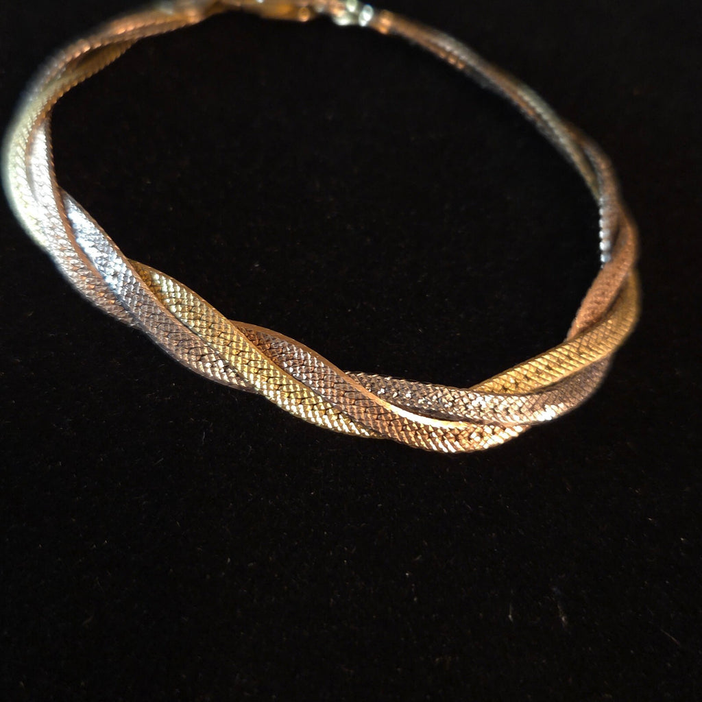 Sterling Silver 7" Tri-Color Braided Bracelet