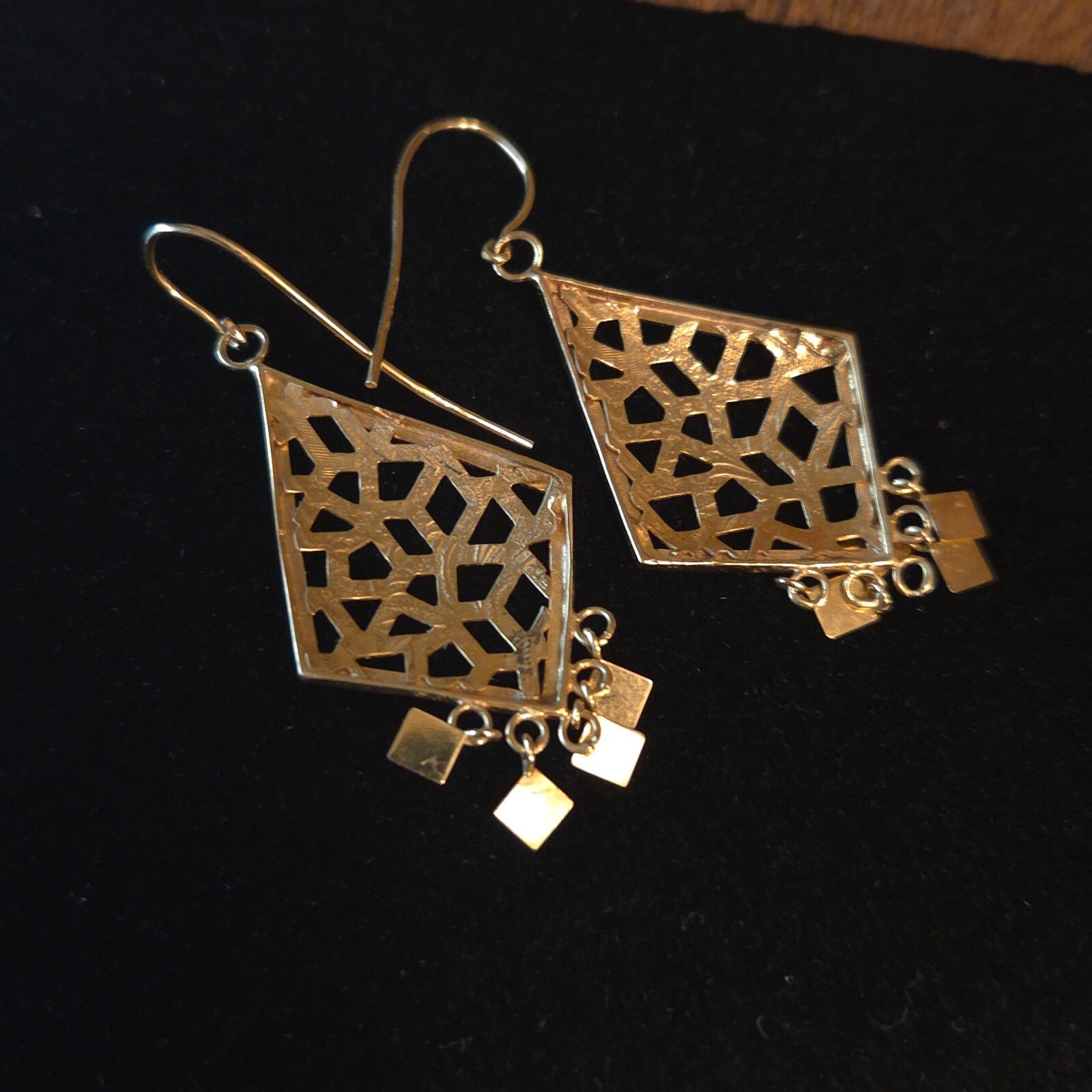 Gold-toned triagle filigree Dangle Earrings