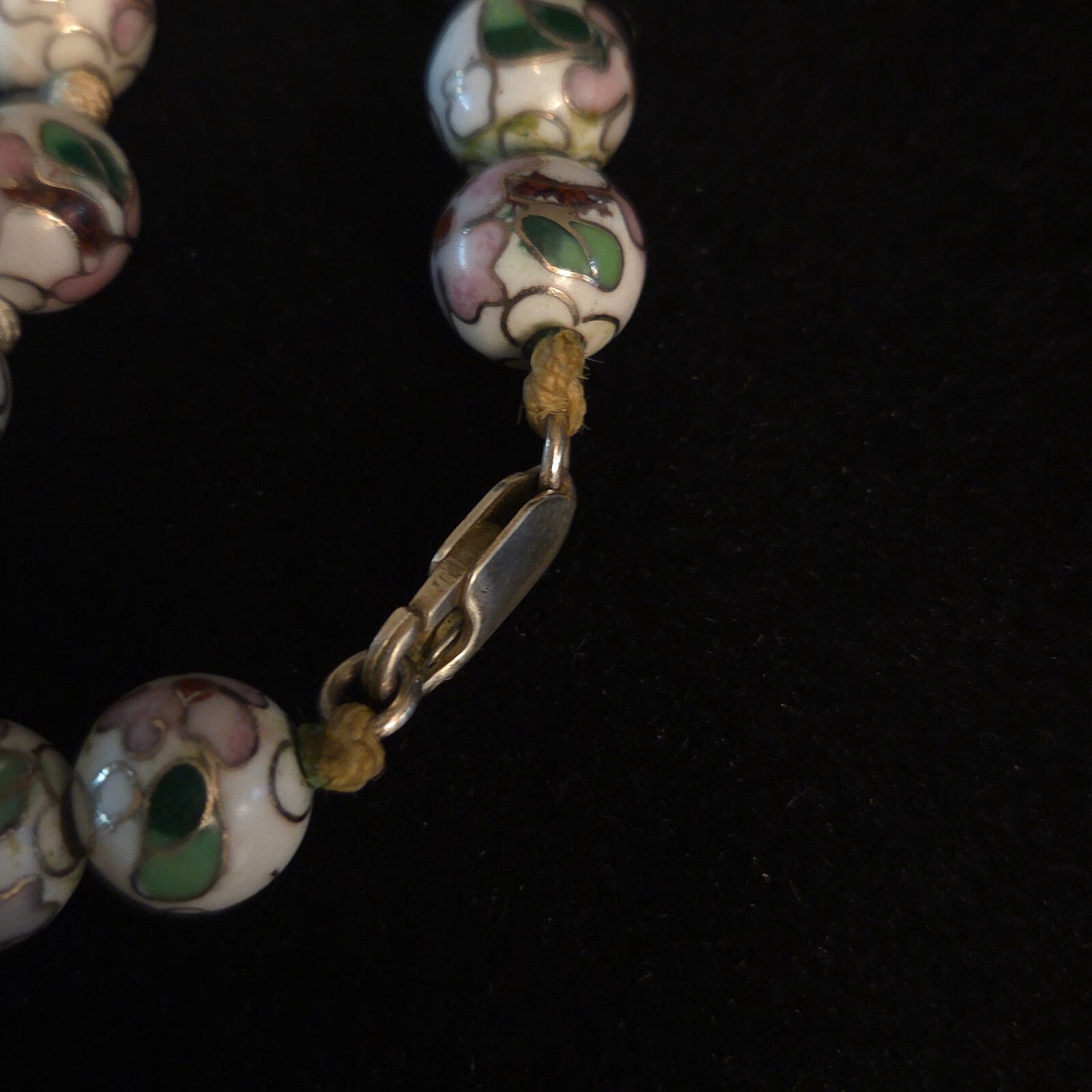 Vintage White 32" Knotted 9.5mm Cloisonné Bead Necklace